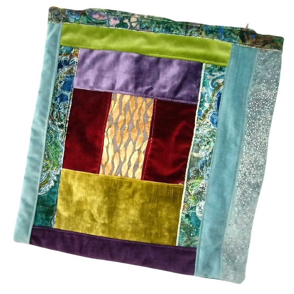 Boho Patchwork Velvet Throw Pillow Cover 17x17 Jewel Tone Eclectic Decor Teal